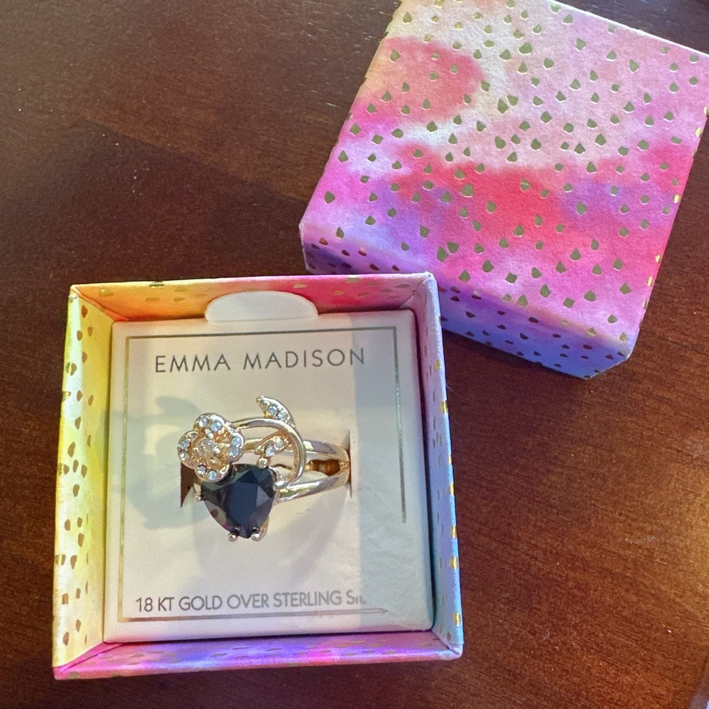 Emma Madison 18kt gold over sterling silver crystal diamonds Flower Ring Sz 8.25